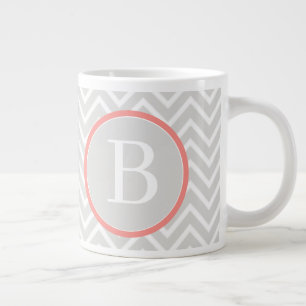 Caneca De Café Grande Monograma de Chevron Coral