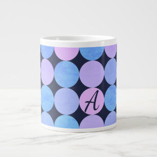 Caneca De Café Grande Monograma de Círculos Azul Roxo e Rosa