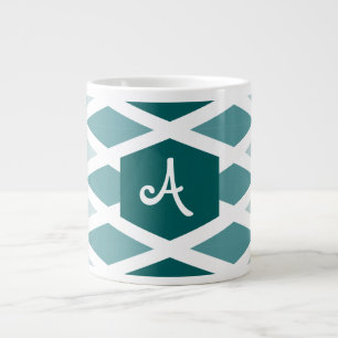 Caneca De Café Grande Monograma de Comprimento de Diamante Teal