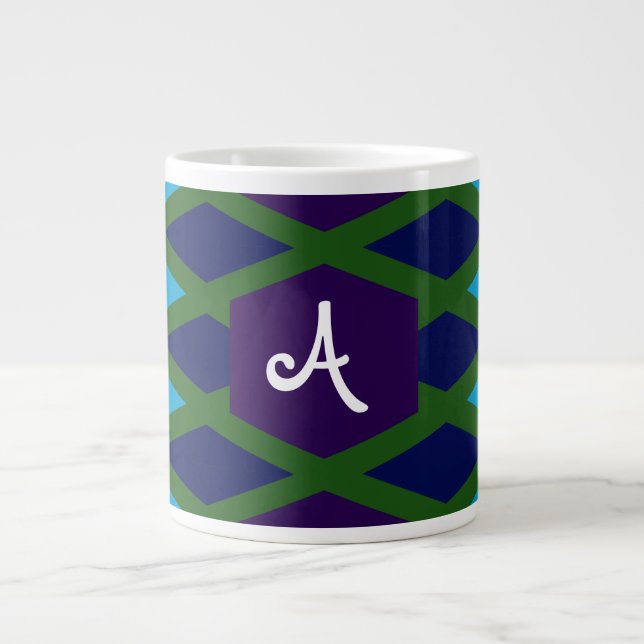 Caneca De Café Grande Monograma de Diamante de Peacock (Frente)