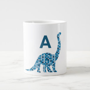 Caneca De Café Grande Monograma de Dinossauro Azul