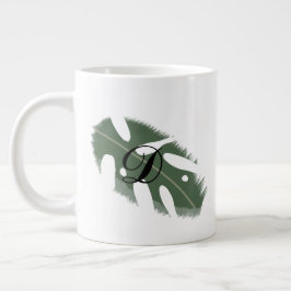 Caneca De Café Grande Monograma de Folha de Monstera Mínima Verde