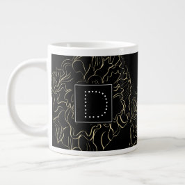 Caneca De Café Grande Monograma de Mão Floral de Cravo Minimalista