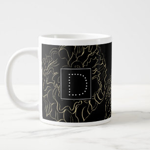 Caneca De Café Grande Monograma de Mão Floral de Cravo Minimalista