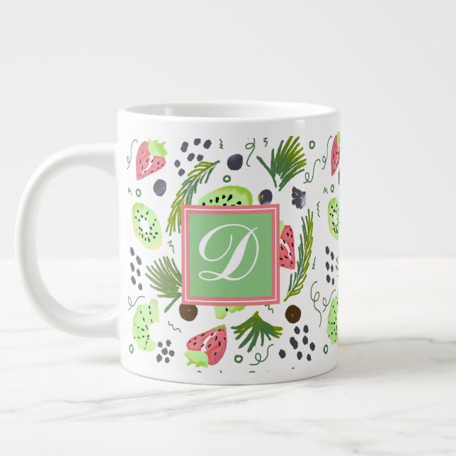 Caneca De Café Grande Monograma de morangos de Fruta branca (Esquerda)