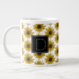 Caneca De Café Grande Monograma de Padrão 3D de Girassol Realista