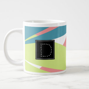 Caneca De Café Grande Monograma de Padrão Geométrico Moderno em Striped