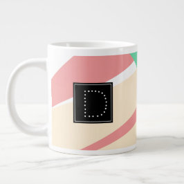 Caneca De Café Grande Monograma de Padrão Geométrico Moderno em Striped