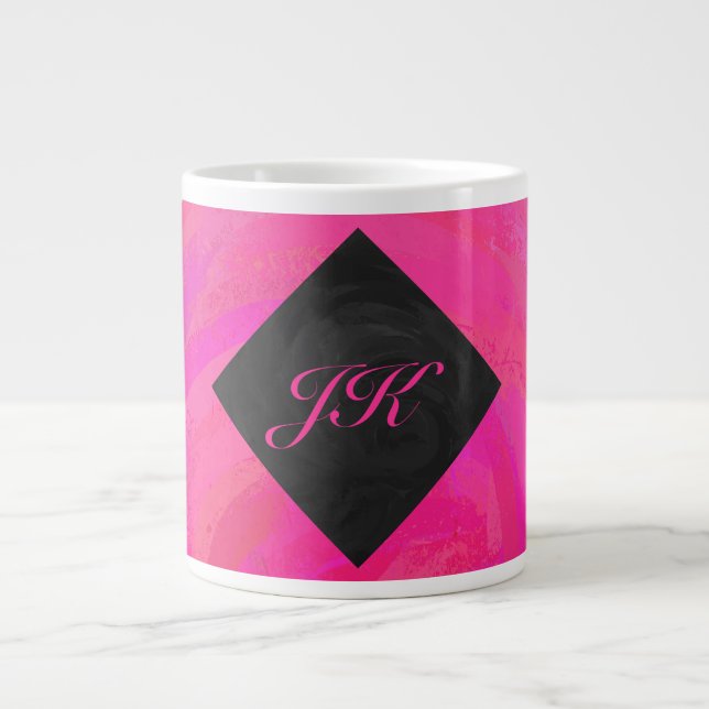 Caneca De Café Grande Monograma de Paixão Rosa (Frente)
