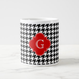 Caneca De Café Grande Monograma de Quatrefoil Vermelho Branco Negro