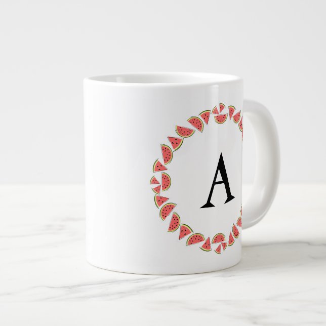 Caneca De Café Grande Monograma do Círculo de Melancia (Frente Esquerda)