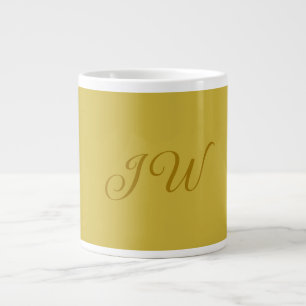 Caneca De Café Grande Monograma Dourado Cor Simples Moderno Minimalista