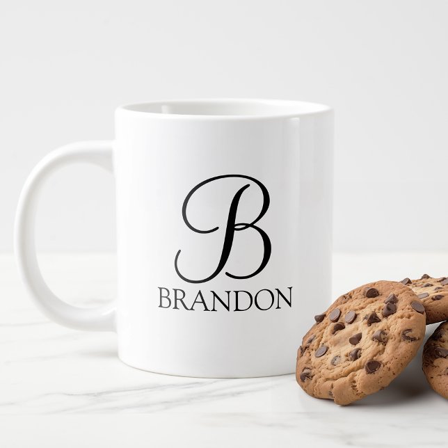 Caneca De Café Grande Monograma e Nome de Script Personalizado (Criador carregado)