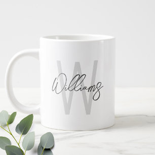 Caneca De Café Grande Monograma e Nome Personalizados em Rótulo Moderno