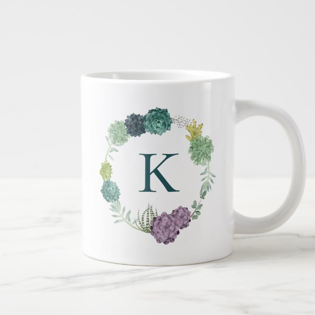 Caneca De Café Grande Monograma | Felicidade vegetal | A Felipe está com (Direita)