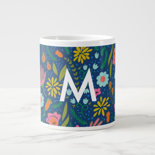 Caneca De Café Grande Monograma floral Jumbo Mug inicial (Frente)