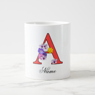 Caneca De Café Grande Monograma Floral Personalizado A + Nome
