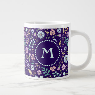 Caneca De Café Grande Monograma Floral Whimsical Boho Padrão Jumbo Mug