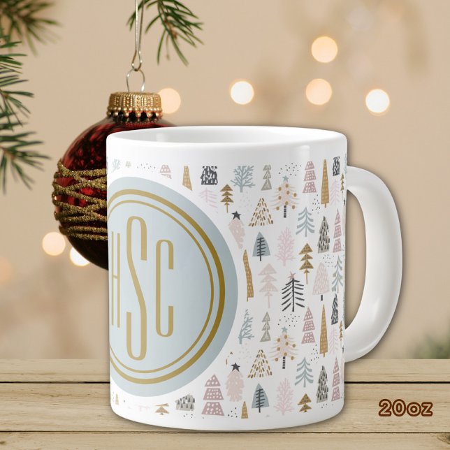 Caneca De Café Grande Monograma, Grande 20oz. Árvores Rústicas de Invern (Criador carregado)
