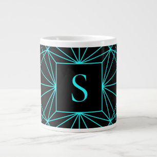 Caneca De Café Grande Monograma Inicial Desenho Geométrico Turquesa