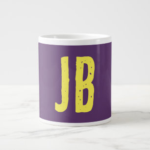 Caneca De Café Grande Monograma Letras Iniciais Indigo Amarelo Minimalis