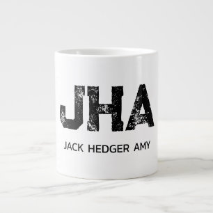 CANECA DE CAFÉ GRANDE MONOGRAMA MINIMALISTA PRETO DE TRÊS LETRAS NOME BR