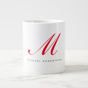 Caneca De Café Grande Monograma Nome Inicial Branco Vermelho Único Minim