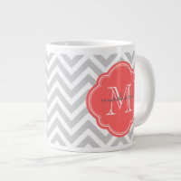 Monograma Personalizado de cinza e Coral Chevron