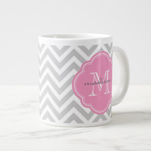 Caneca De Café Grande Monograma Personalizado de cinza e Gavão Rosa