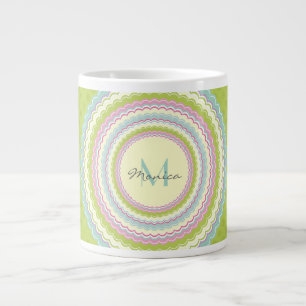 Caneca De Café Grande Monograma Personalizado de Energia com Flor Colori