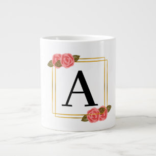 Caneca De Café Grande Monograma personalizado letra A com quadro de ouro