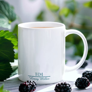Caneca De Café Grande Monograma Personalizado - Nome & inicial personali