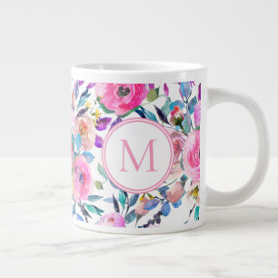 Caneca De Café Grande Monograma Pink Personalizado