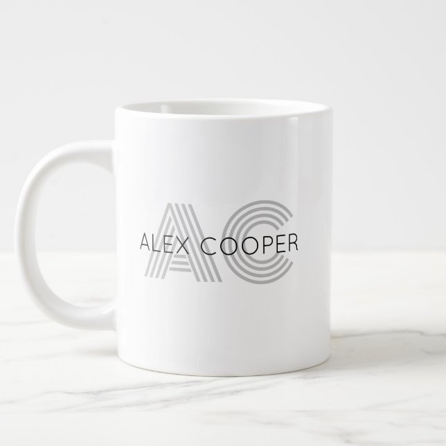 Caneca De Café Grande Monograma preto e branco moderno (Esquerda)