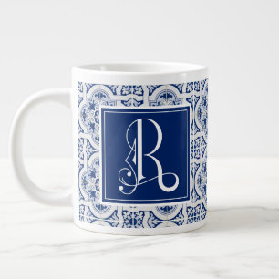 Caneca De Café Grande Monograma R, Blue Sicilian Azulejo Giant Coffee Mu