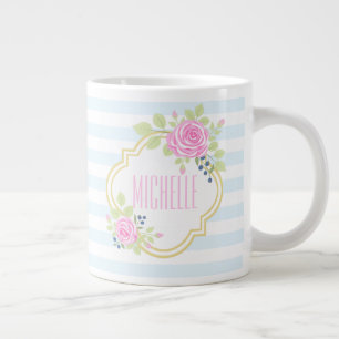Caneca De Café Grande Monograma Rico Rosa Rosado Blueberry Jumbo Mug