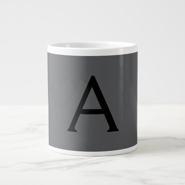 Caneca De Café Grande Monograma Simples Cinza Clássico Adicionar Nome In (Frente)