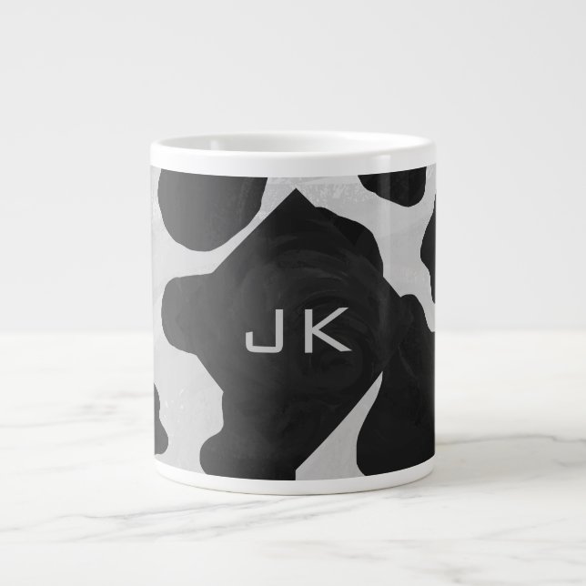 Caneca De Café Grande Monograma Vaca Preto e Branco (Frente)