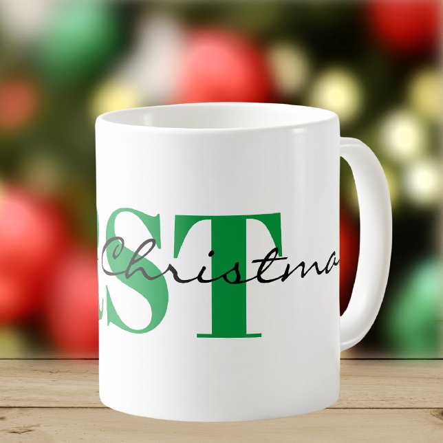 Caneca De Café Grande Monograma Verde e Feliz Natal Clássico (Criador carregado)