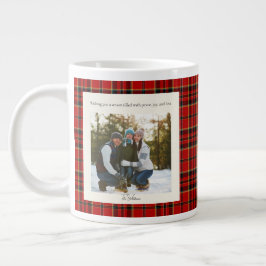 Caneca De Café Grande Monograma Xadrez Verde Vermelho Natal Rústico 2 Fo