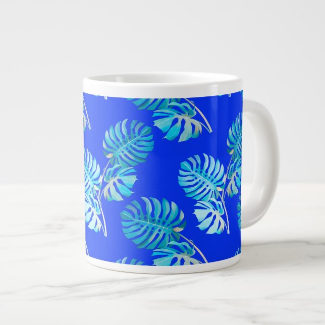 Caneca De Café Grande Monstera Brisa Azul Cobalto (Frente Esquerda)