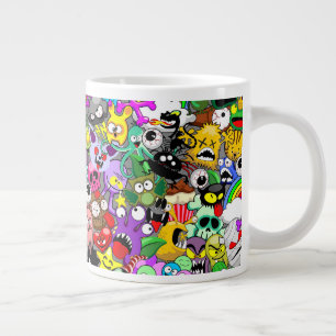 Caneca De Café Grande Monstros - Caracteres Bonitos Padrão de Halloween