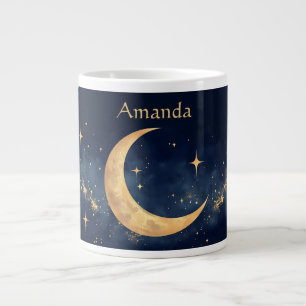 Caneca De Café Grande Moon Personalizado Crescente e Estrelas Noite Sky