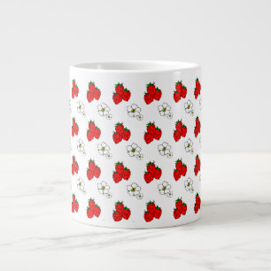 Caneca De Café Grande Morango Retro e Flores - Padrão Jumbo Mug