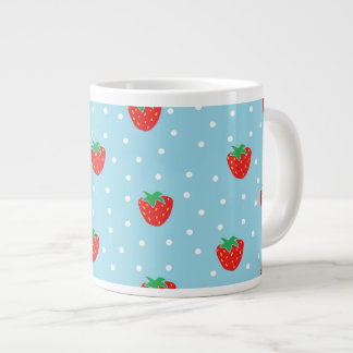 Caneca De Café Grande Morangos e Bolinhas Azul