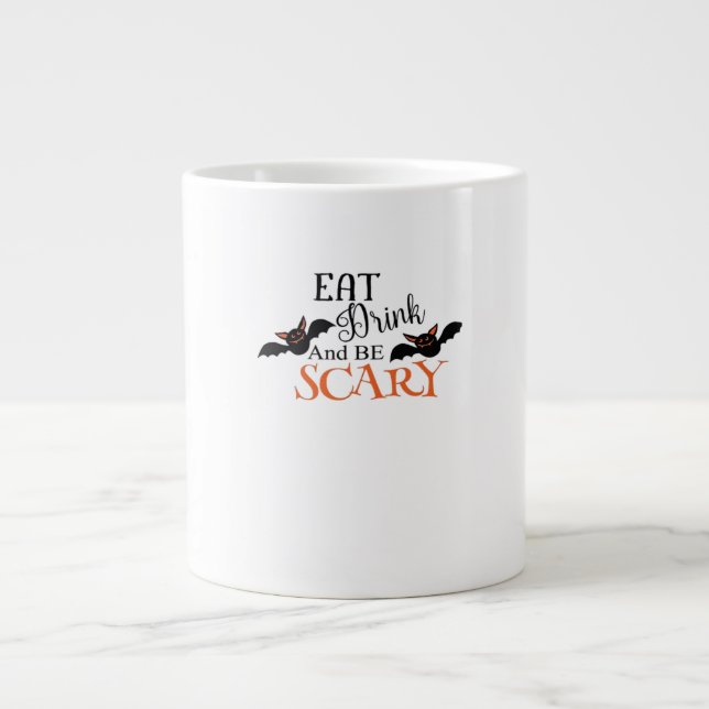 Caneca De Café Grande Morcegos de Halloween São Assustadores Meme Engraç (Frente)