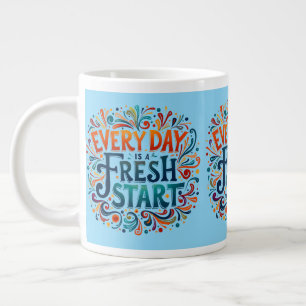 Caneca De Café Grande Motivação Colorida "Todo dia é um novo começo"