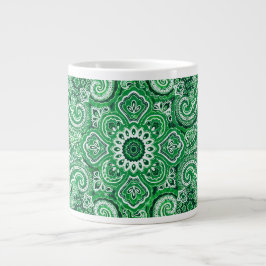 Caneca De Café Grande Motivo Paisley Verde Monocromático