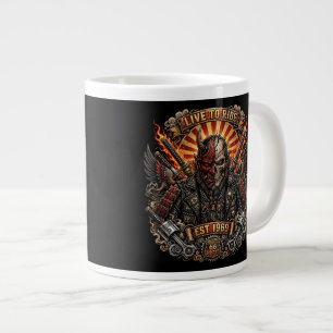 Caneca De Café Grande Motoqueiro Samurai Oni, Viva para Pedalar Est 1969
