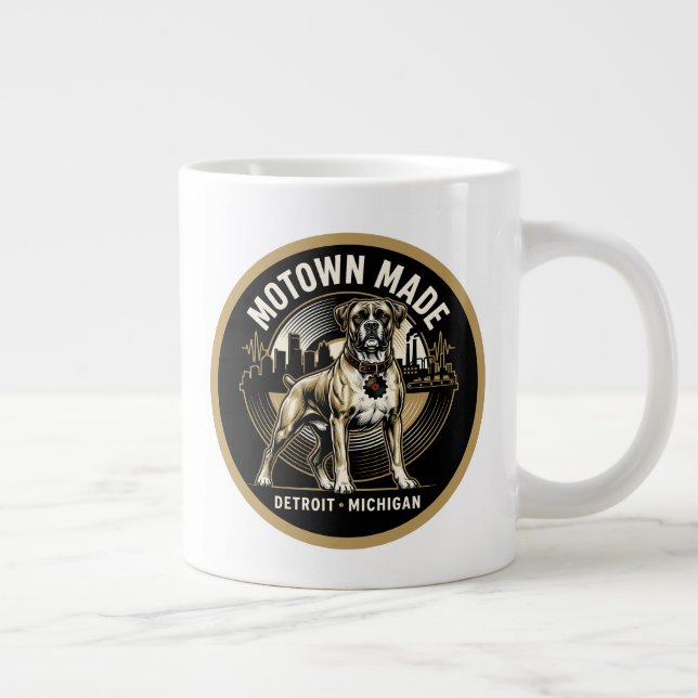 Caneca De Café Grande Motown Made Detroit Boxer Dog Labor & Music Pride  (Direita)